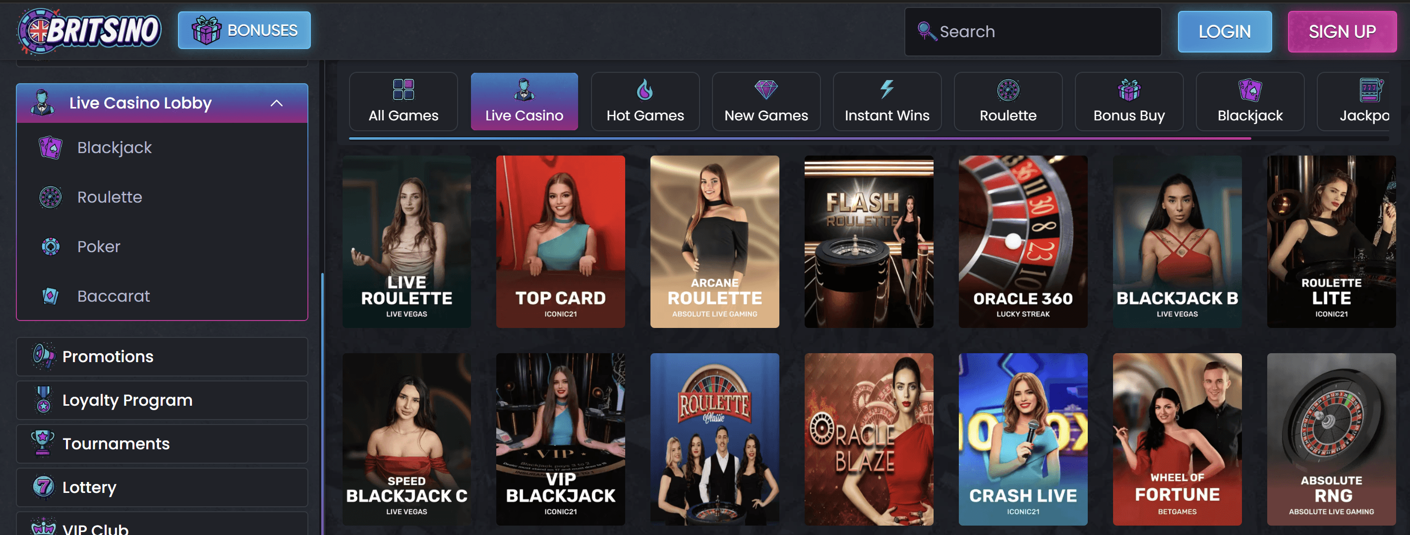 live games at britsino casino