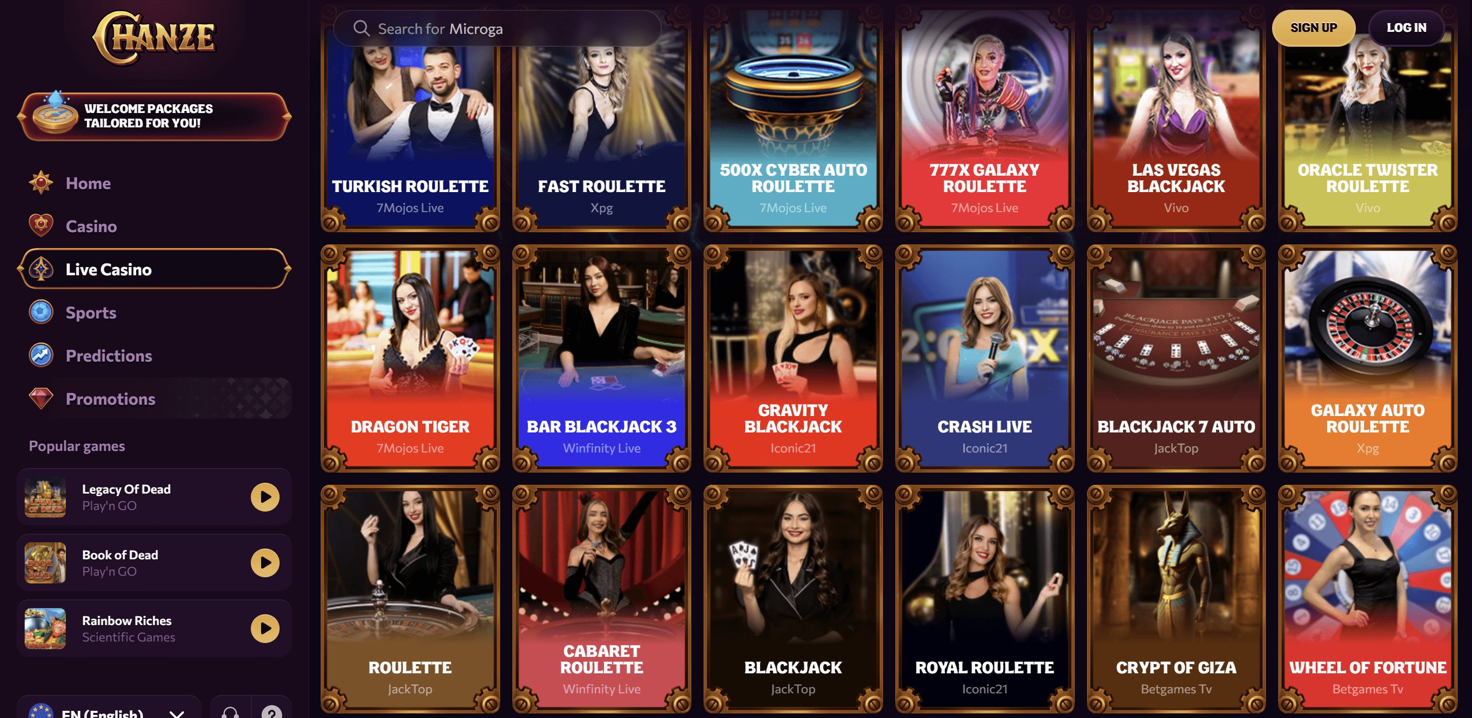 live dealer casino games at chanze casino